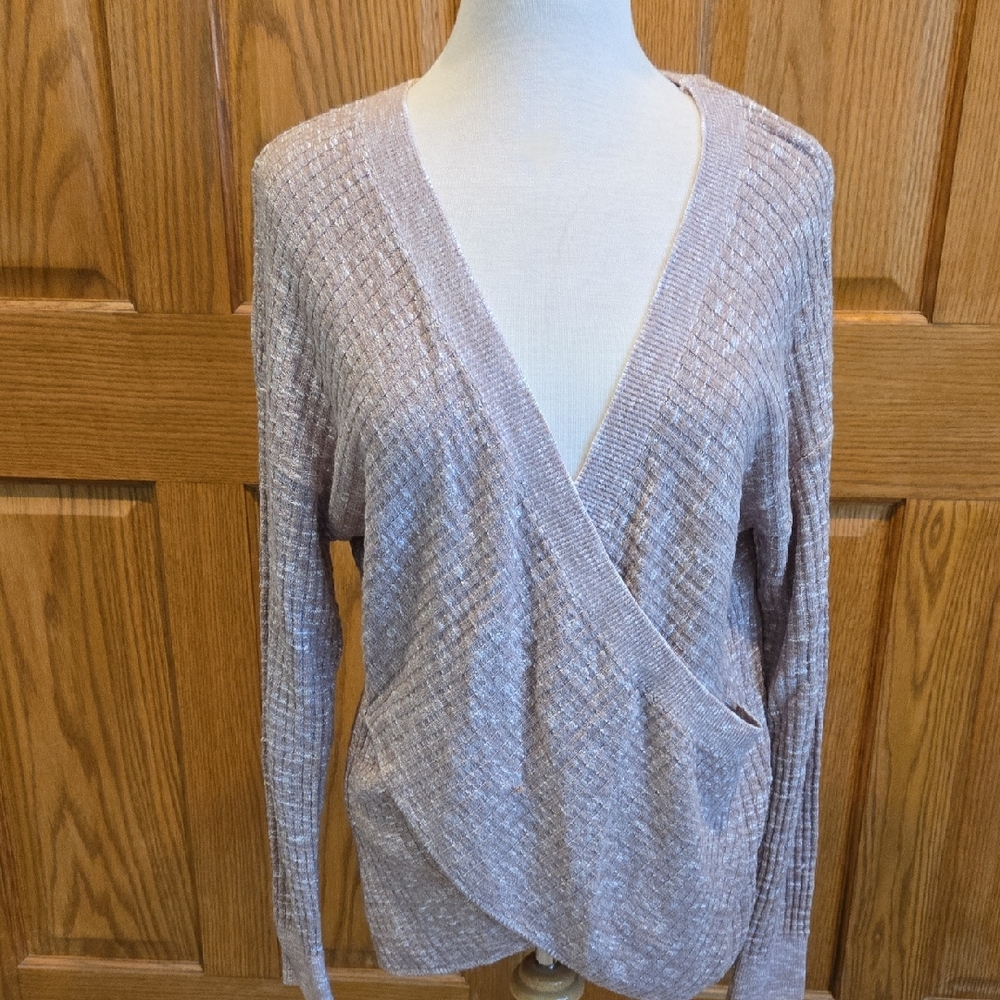 Express Mauve Wrap V-Neck Long-Sleeve Sweater